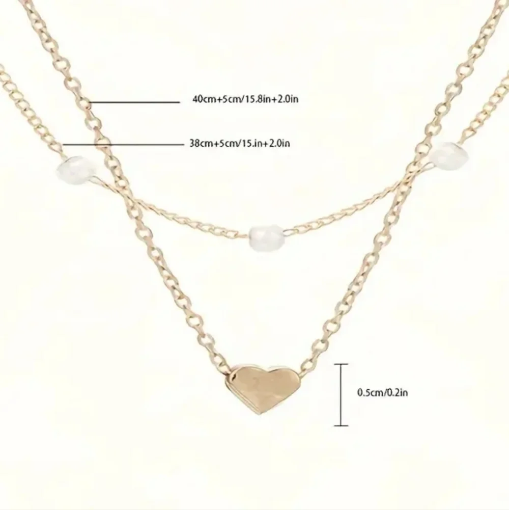 DOUBLE LAYER MINI HEART SIMULATED PEARL NECKLACE